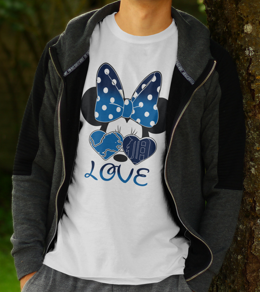 Love Minnie Mouse Bow Heart Detroit Lions T-Shirt