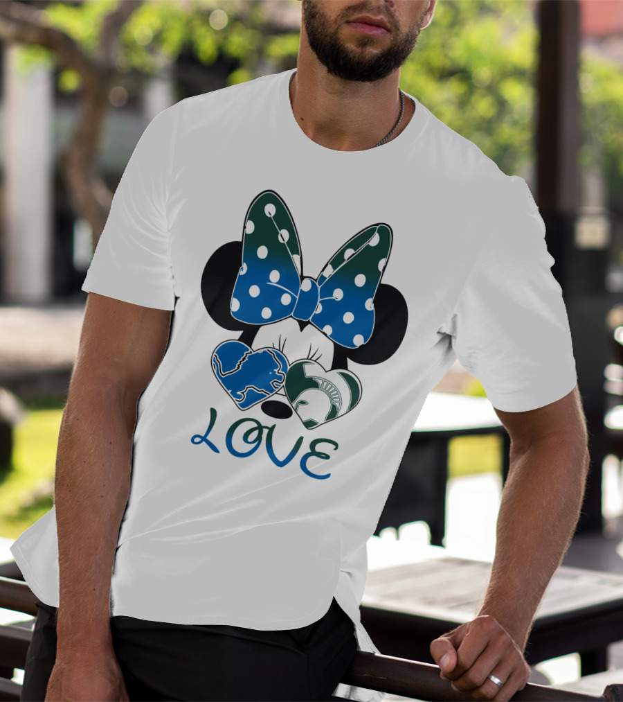 Love Disney Inspired Dots Bow Detroit Lions Michigan State Spartans T-Shirt