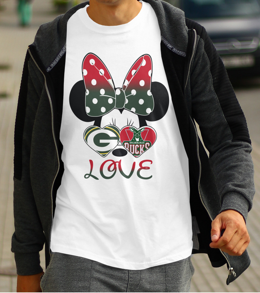 Love Minnie Mouse Green Bay Packers Milwaukee Bucks T-Shirt