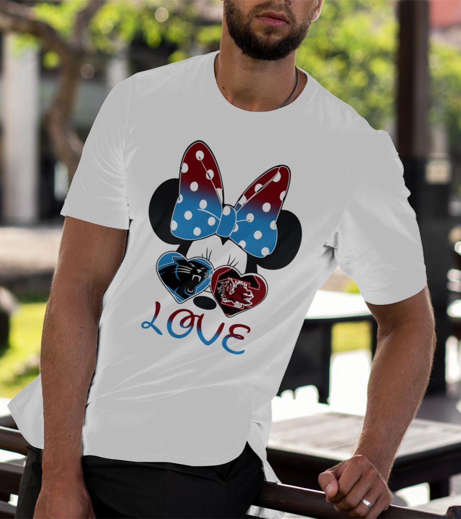 Love Carolina Panthers South Carolina Gamecocks Minnie Bow Hearts T-Shirt
