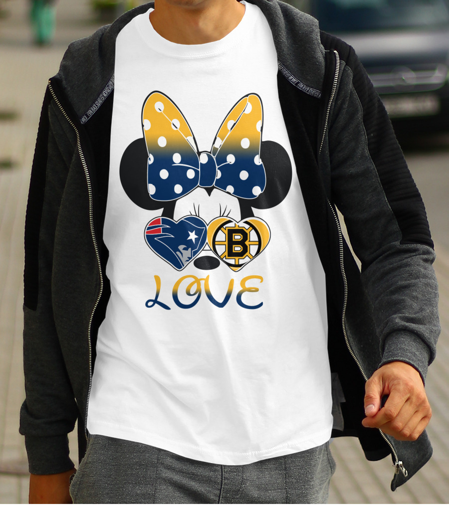 Mickey Mouse Patriots Bruins Love T-Shirt