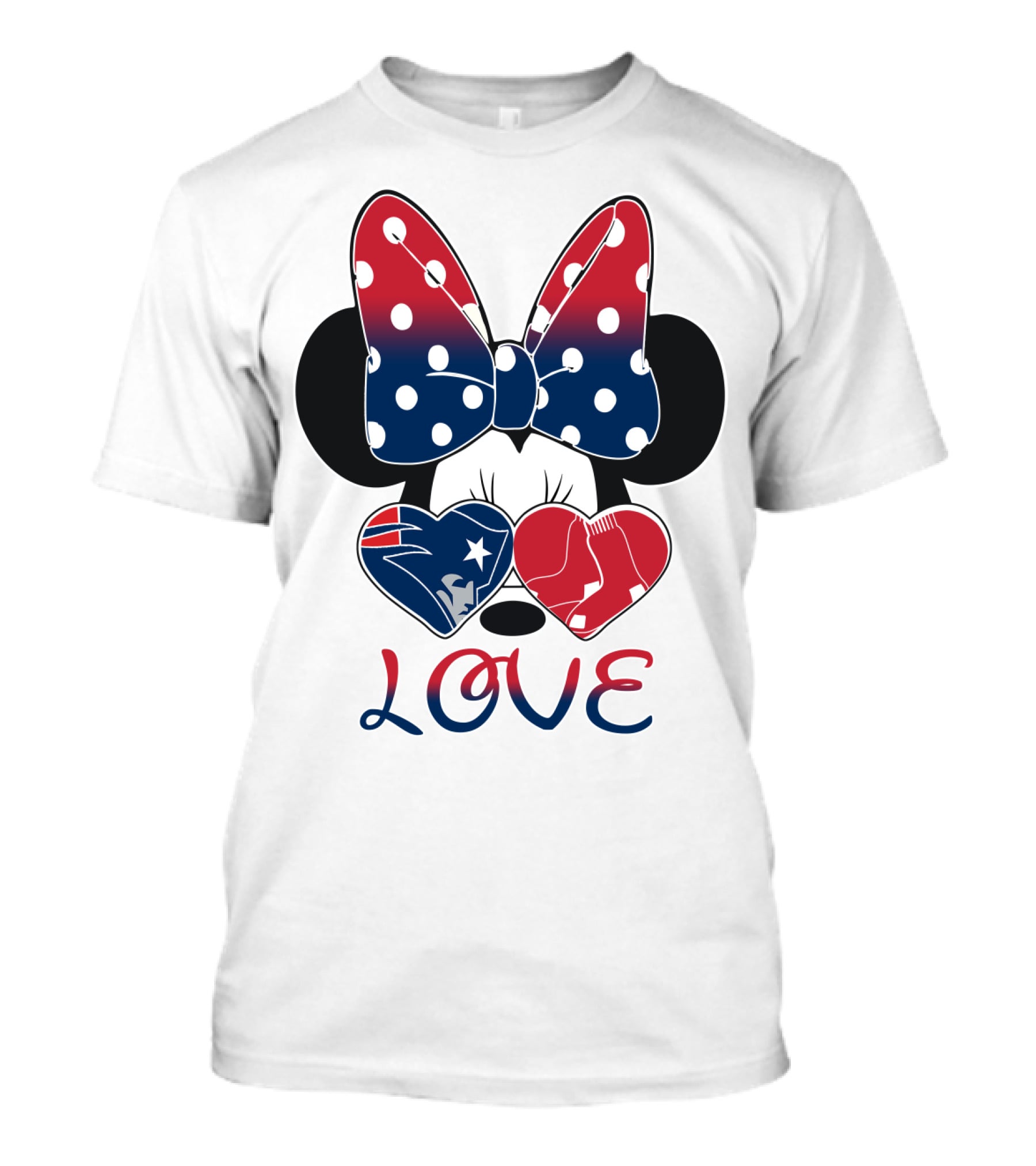 Love Minnie Bow Hearts Patriots Red Sox T-Shirt