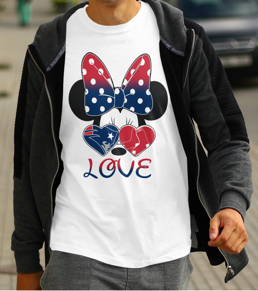 Love Minnie Bow Hearts Patriots Red Sox T-Shirt