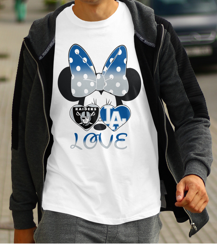 Minnie Mouse Love Raiders La Dodgers Bow Hearts T-Shirt