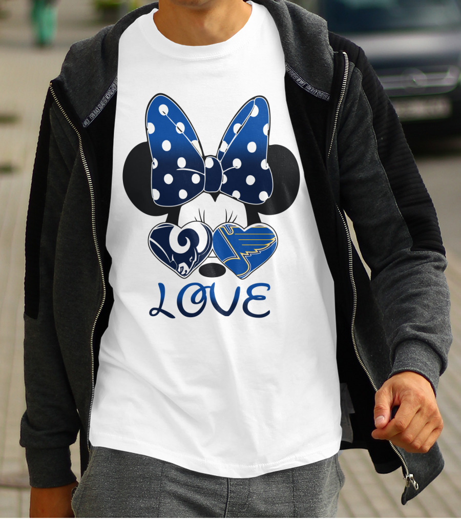 Love Minnie Mouse Rams Blues Hearts T-Shirt