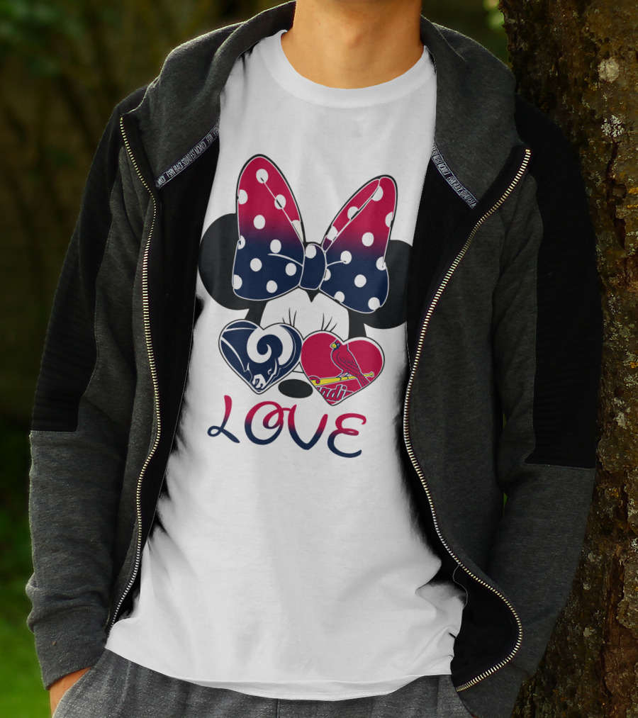 Love Mickey Ears Bow St. Louis Rams Cardinals Hearts T-Shirt