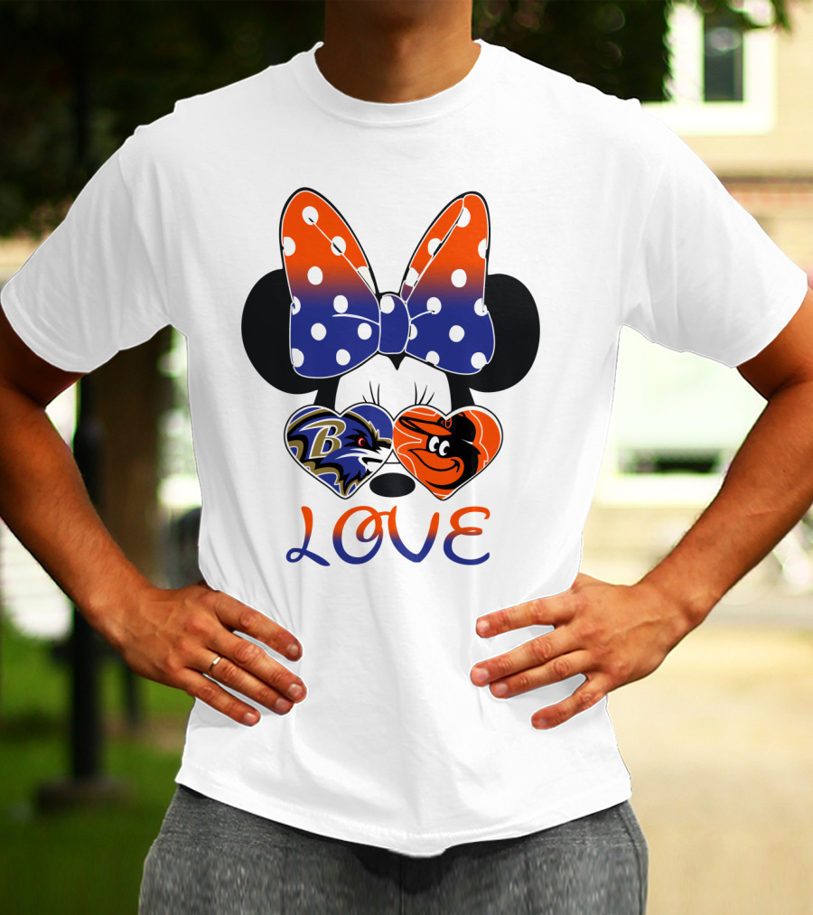 Love Baltimore Ravens Orioles Minnie Mouse Bow T-Shirt