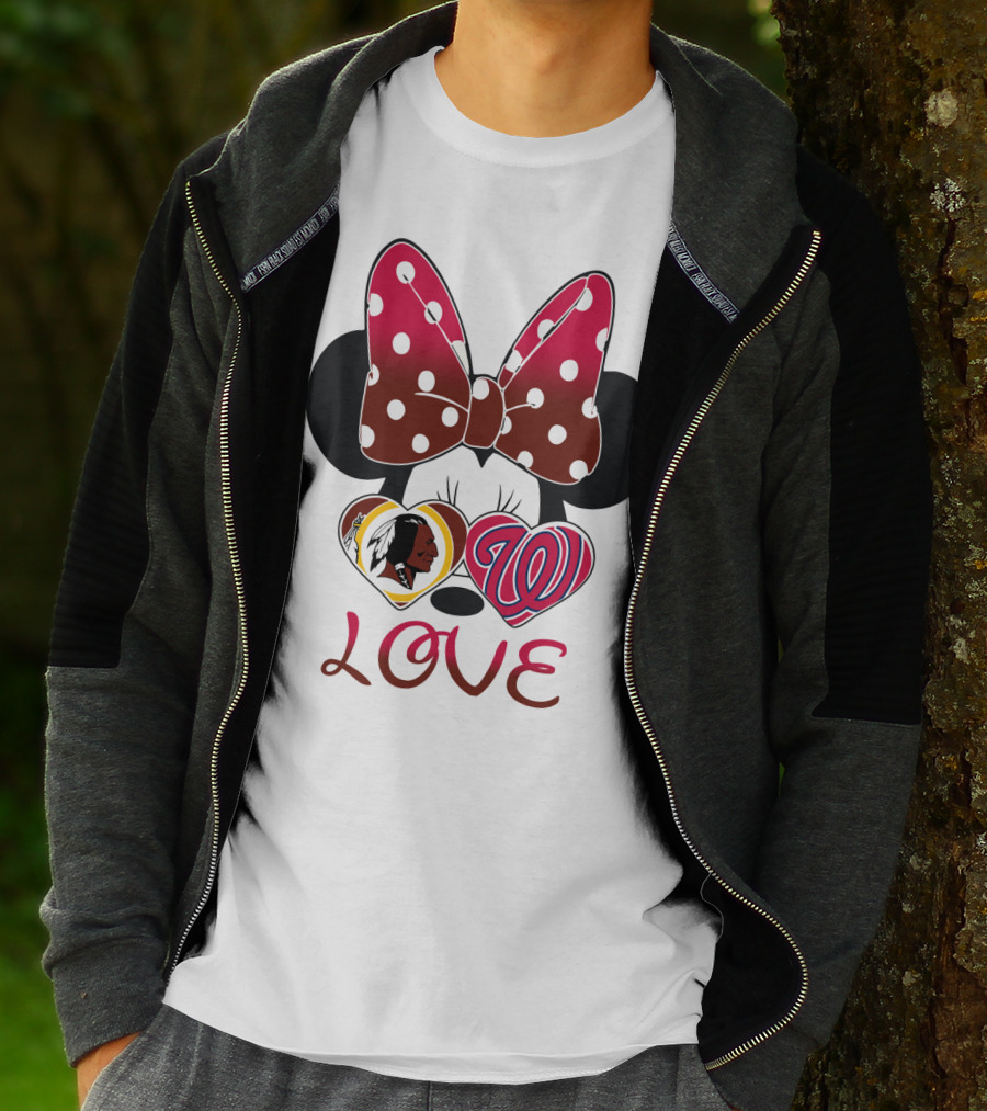 Minnie Mouse Love Washington Nationals Redskins Iconic Bow Hearts T-Shirt