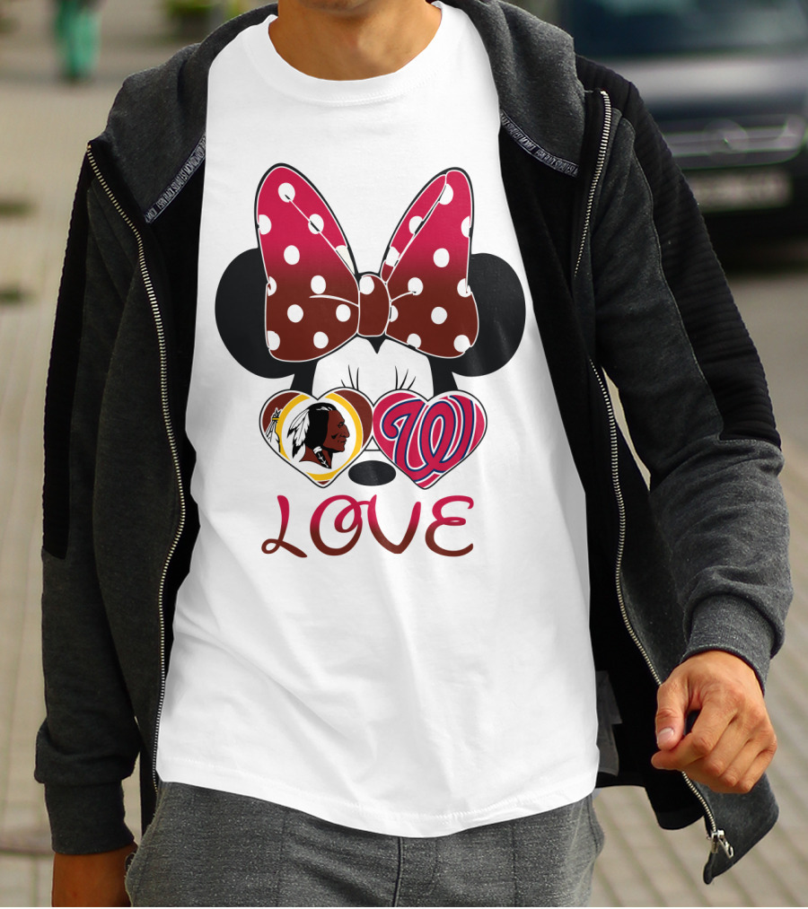 Minnie Mouse Love Washington Nationals Redskins Iconic Bow Hearts T-Shirt