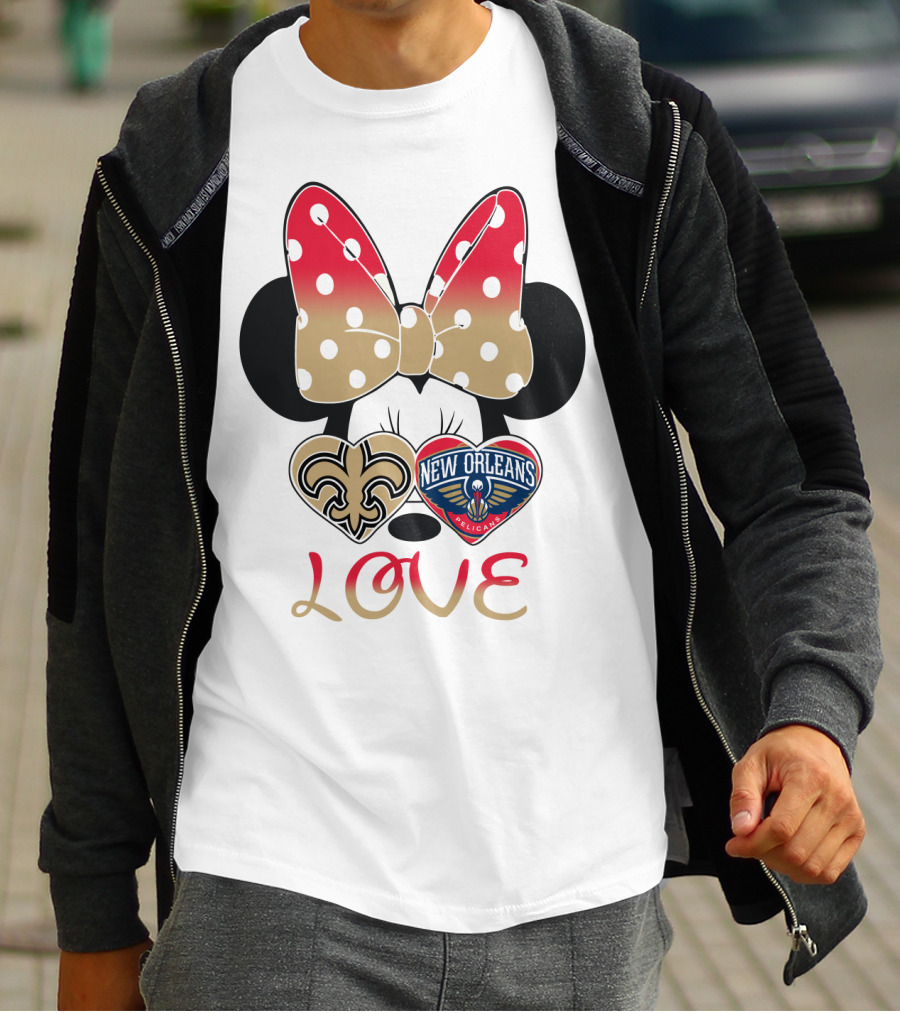 Minnie Mouse Love New Orleans Saints And Pelicans T-Shirt