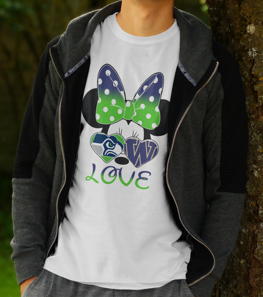 Love Seattle Seahawks Washington Huskies Minnie Bow T-Shirt