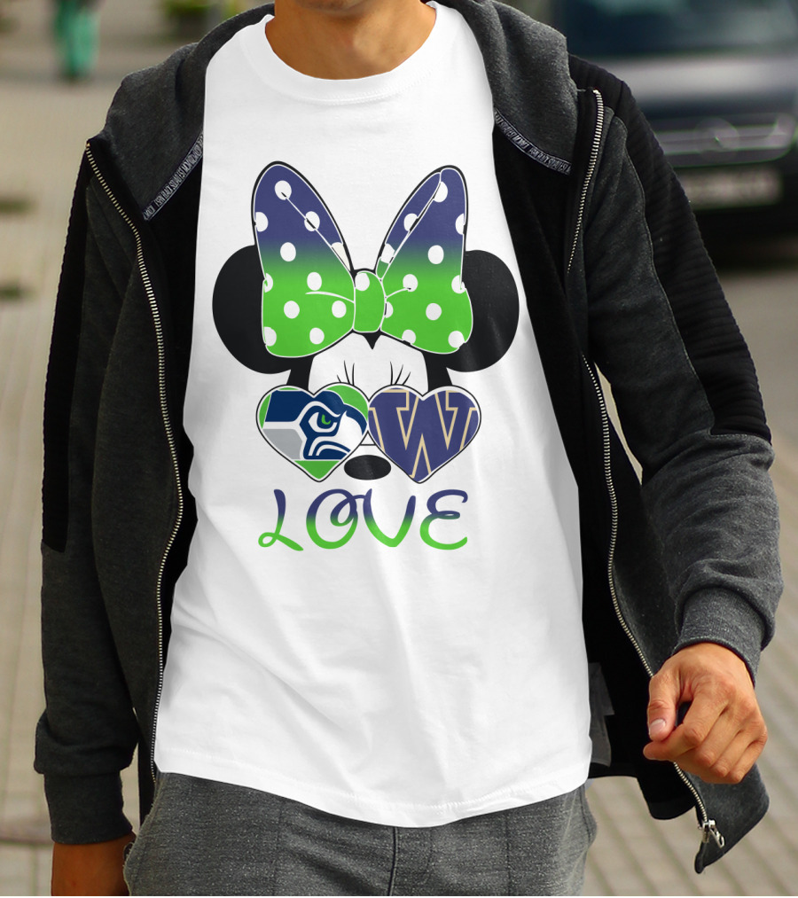 Love Seattle Seahawks Washington Huskies Minnie Bow T-Shirt