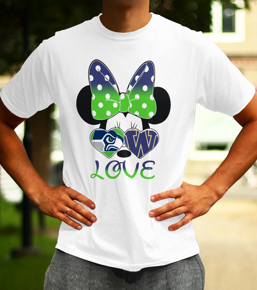 Love Seattle Seahawks Washington Huskies Minnie Bow T-Shirt