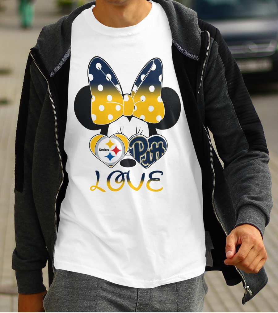Steelers Pitt Minnie Love Bow Hearts T-Shirt
