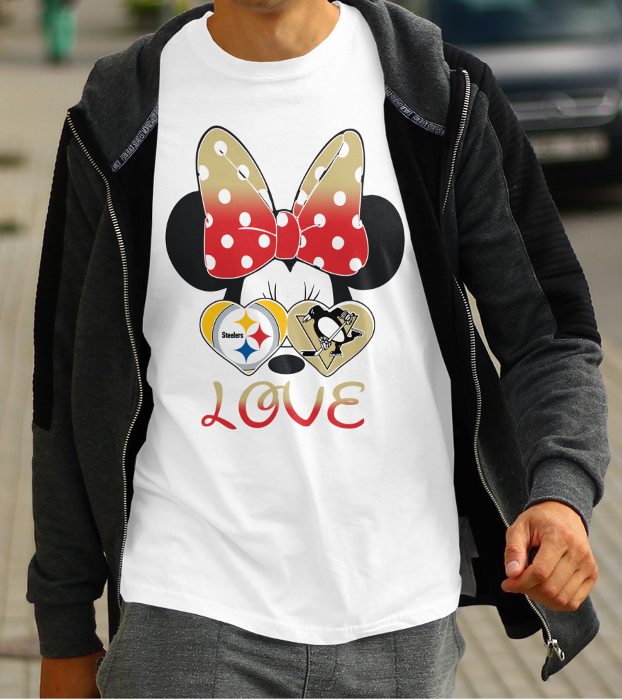 Minnie Bow Love Steelers Penguins Hearts T-Shirt