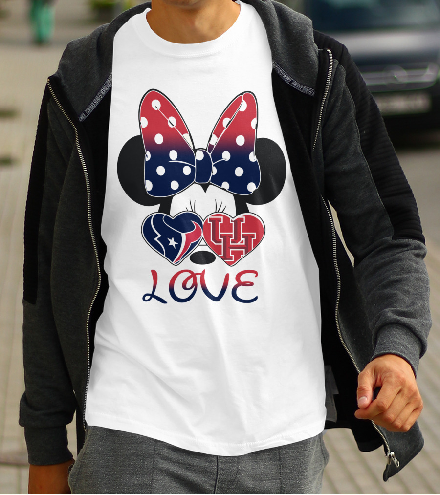 Love Minnie Houston Texans Uh Bow Hearts T-Shirt