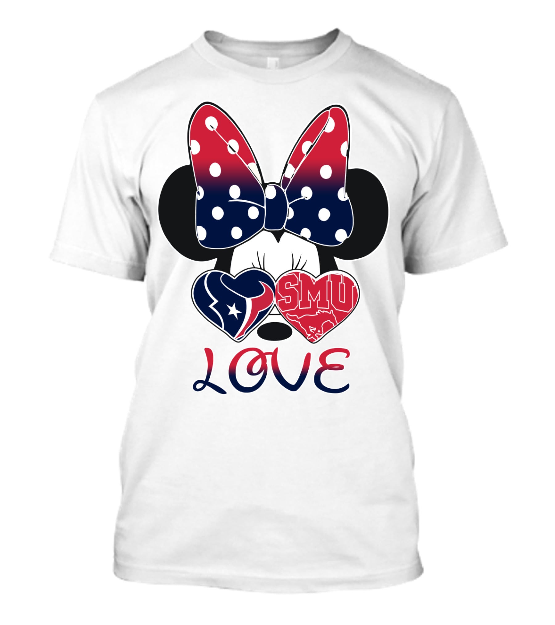 Mic 120 Love Texans Smu Minnie Bow Hearts T-Shirt
