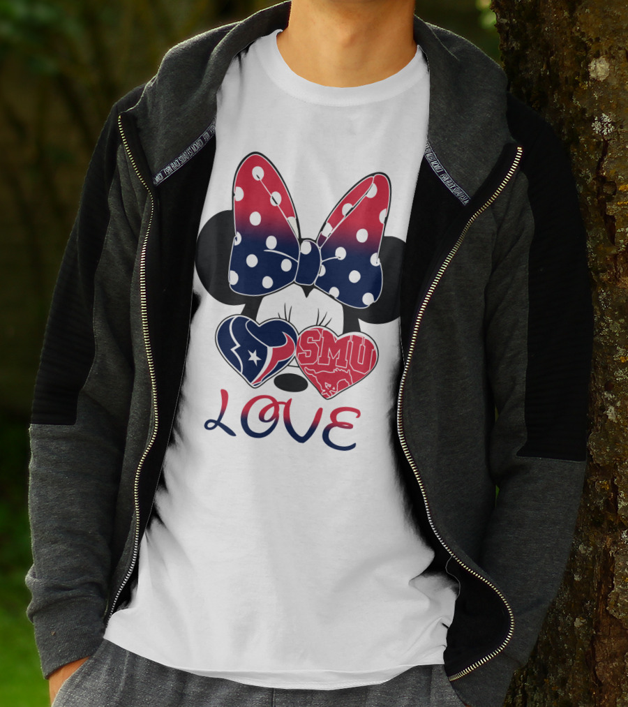 Mic 120 Love Texans Smu Minnie Bow Hearts T-Shirt