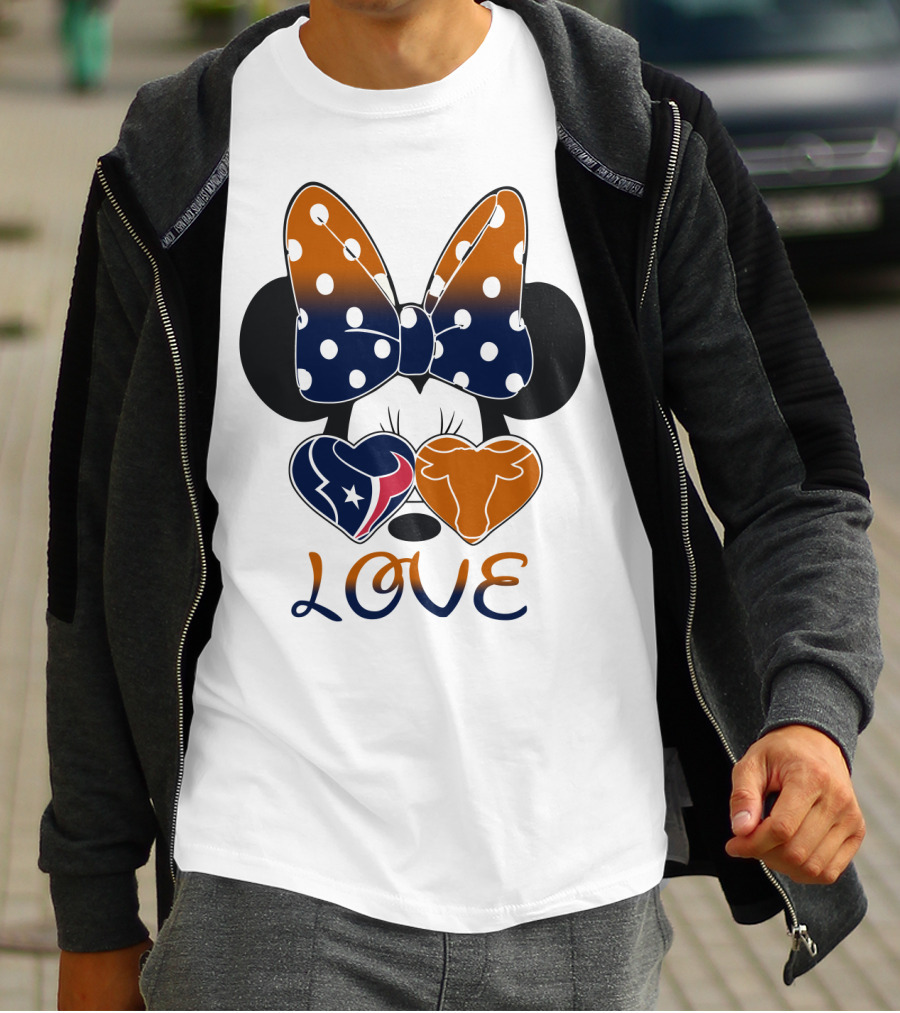 Love Texas Houston Football Minnie Ears Bow T-Shirt