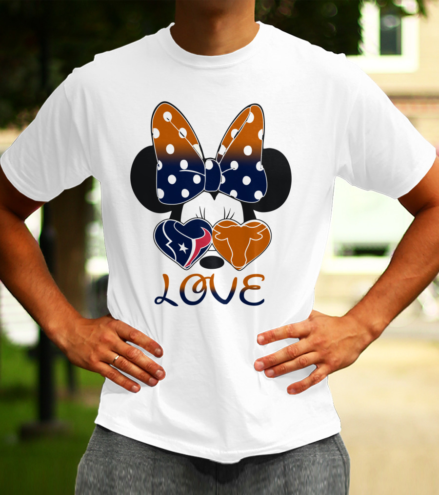 Love Texas Houston Football Minnie Ears Bow T-Shirt