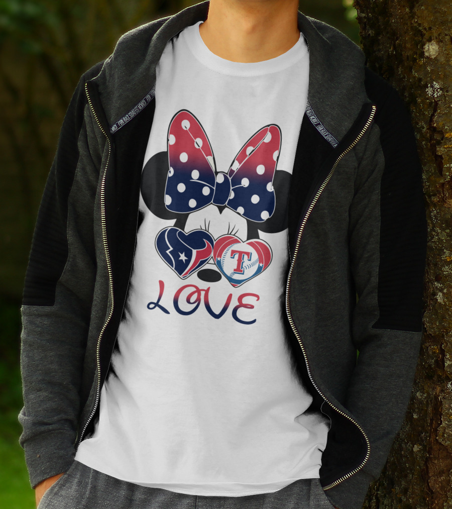 Minnie Bow Love Texans Rangers Hearts T-Shirt