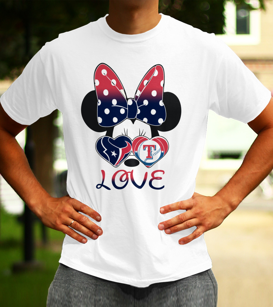 Minnie Bow Love Texans Rangers Hearts T-Shirt