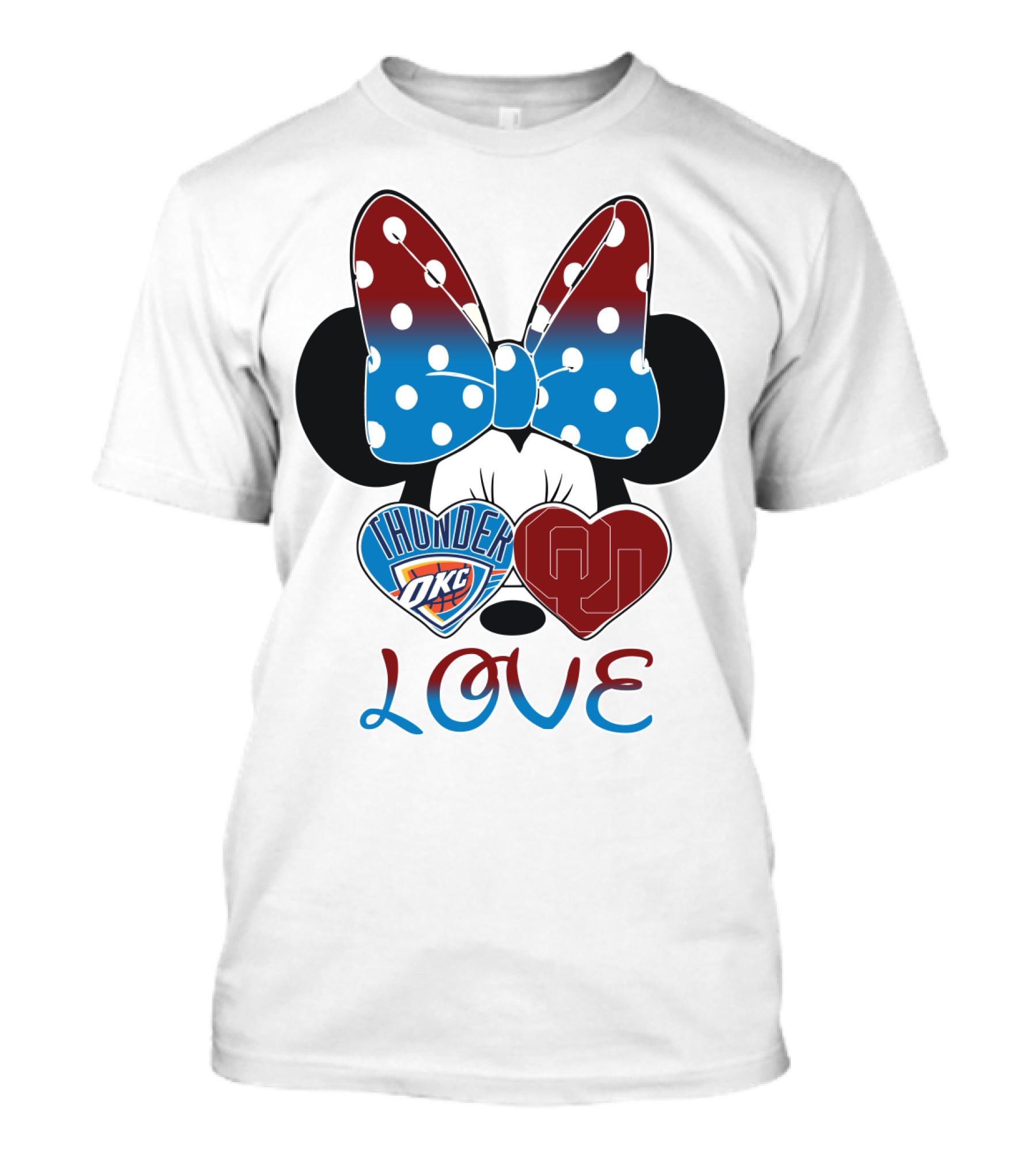Mic 126 Minnie Mouse Thunder Okc Ou Love Bow Hearts T-Shirt