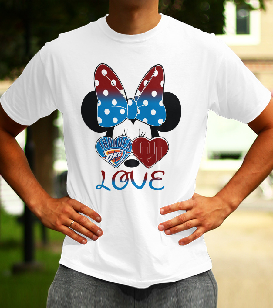 Mic 126 Minnie Mouse Thunder Okc Ou Love Bow Hearts T-Shirt