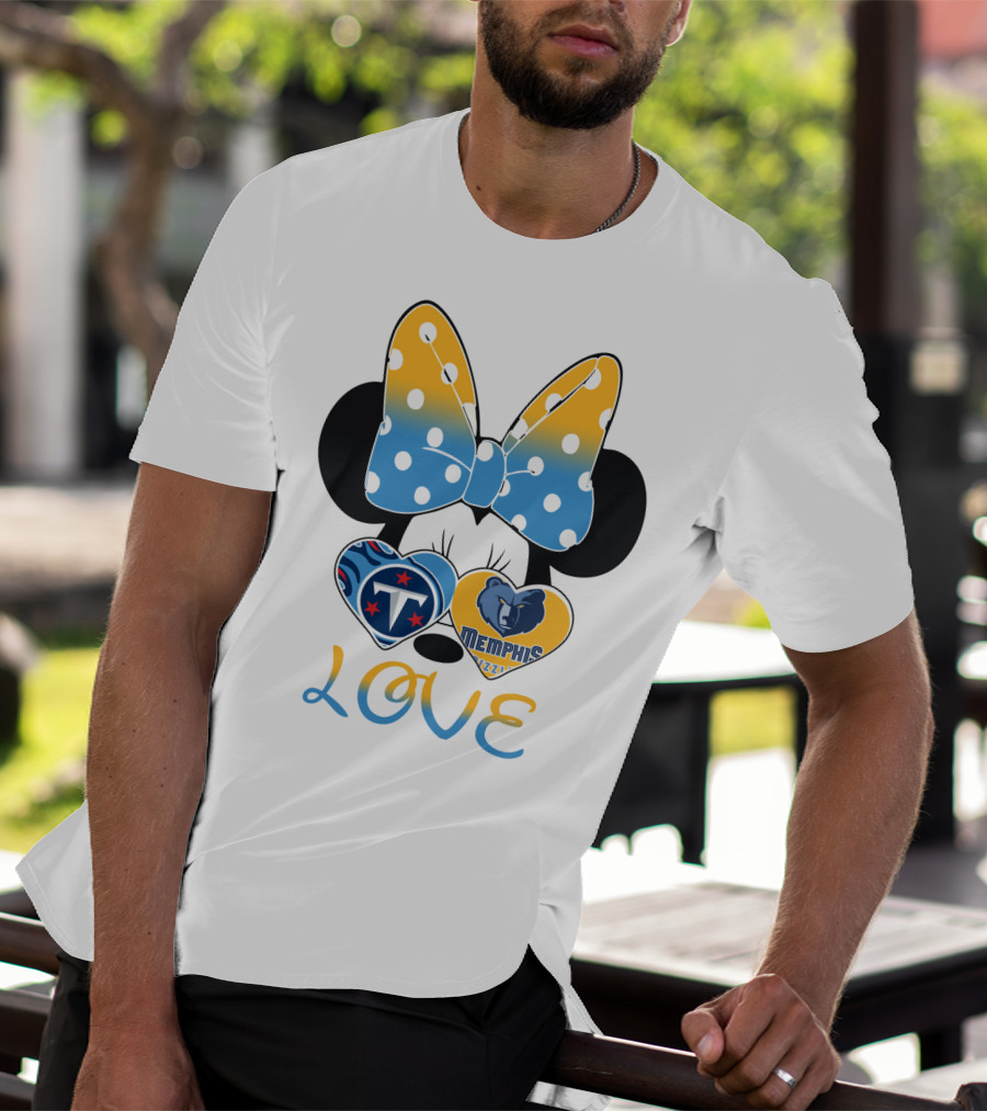 Love Tennessee Titans Memphis Grizzlies Minnie Bow Hearts T-Shirt
