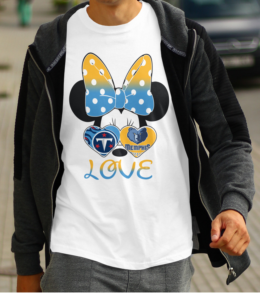 Love Tennessee Titans Memphis Grizzlies Minnie Bow Hearts T-Shirt