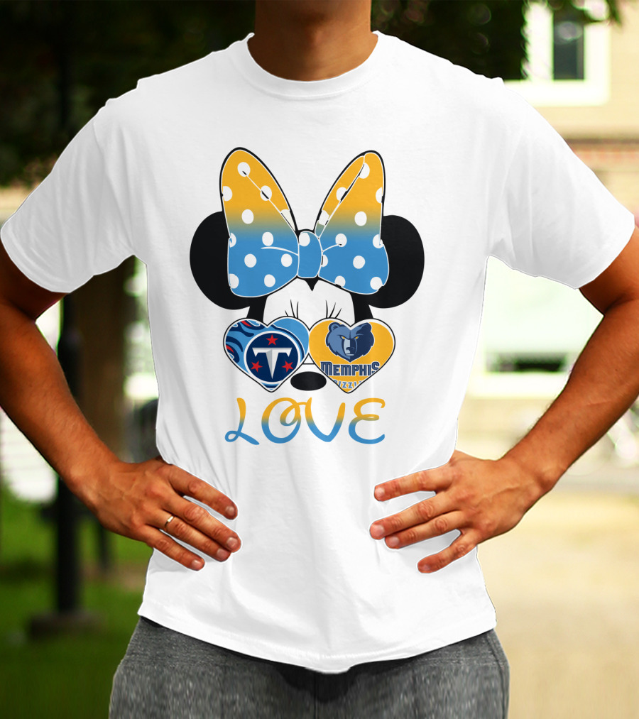 Love Tennessee Titans Memphis Grizzlies Minnie Bow Hearts T-Shirt