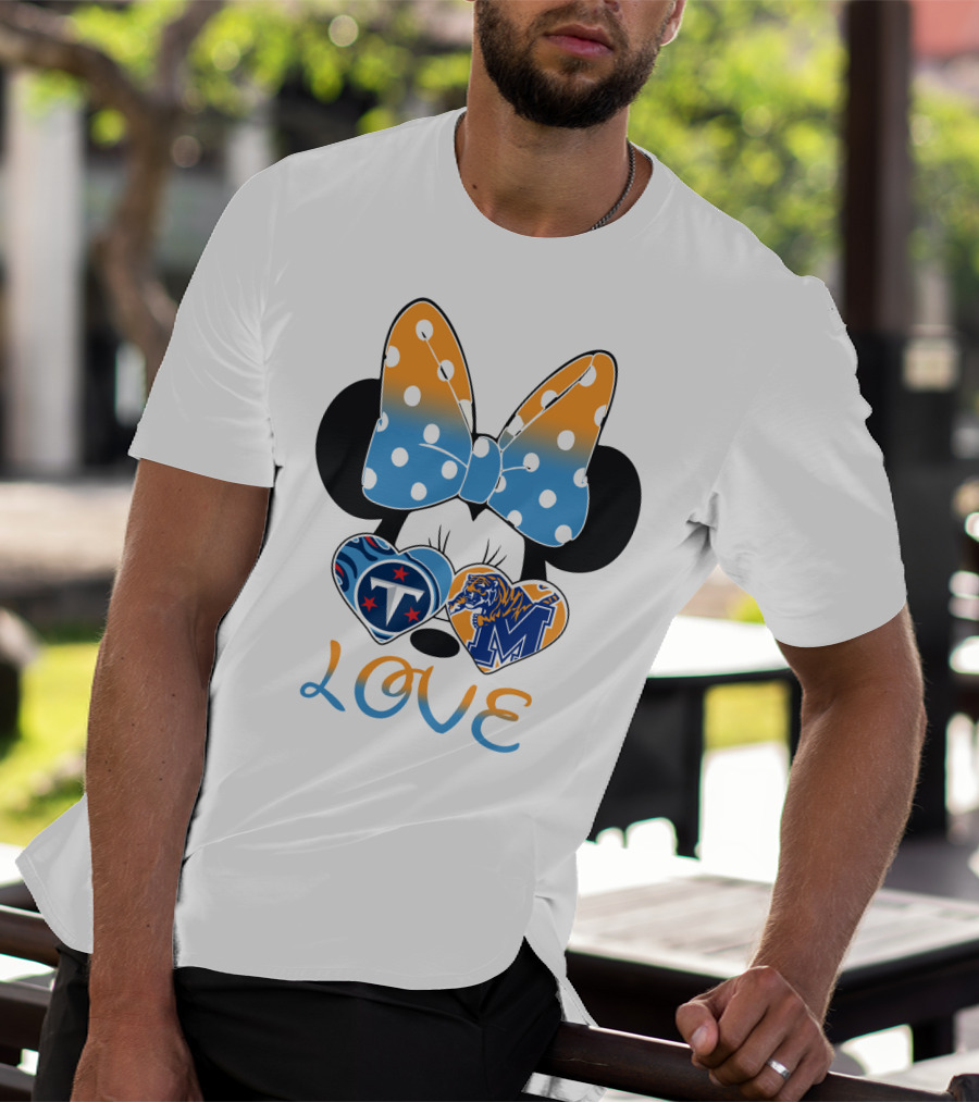 Tennessee Titans Memphis Tigers Love Bow Hearts T-Shirt