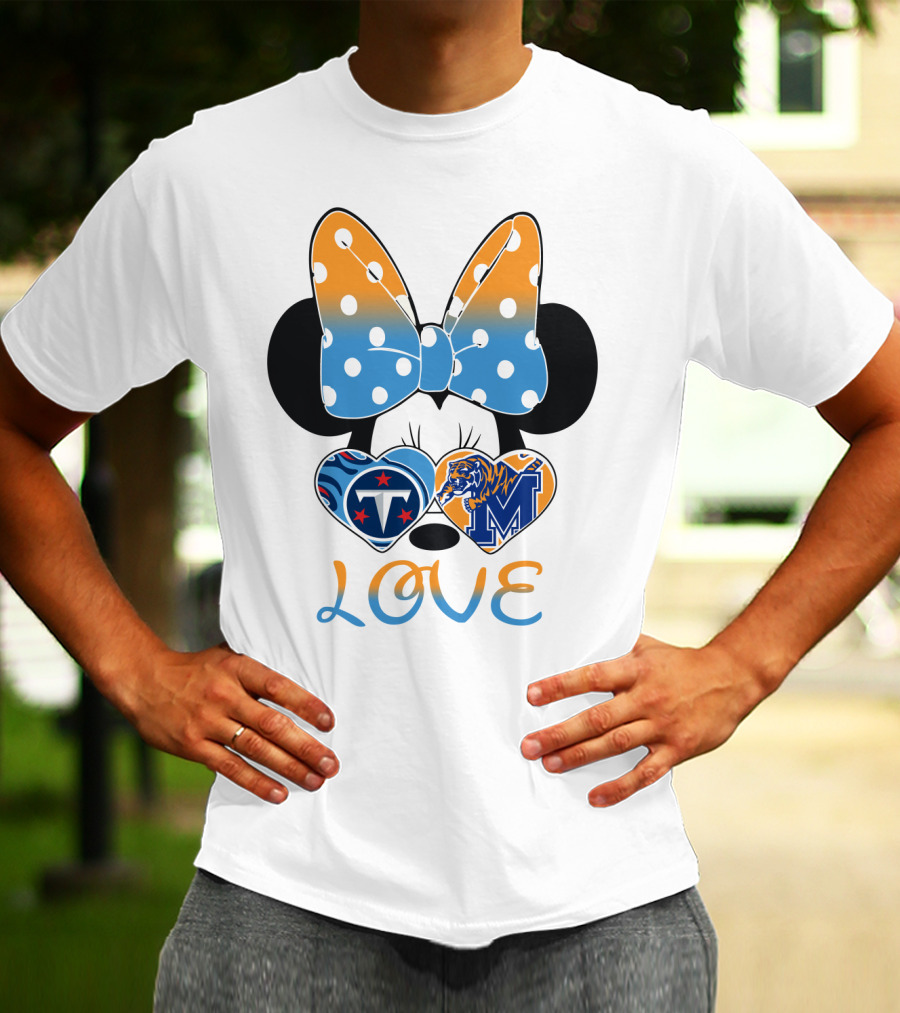 Tennessee Titans Memphis Tigers Love Bow Hearts T-Shirt