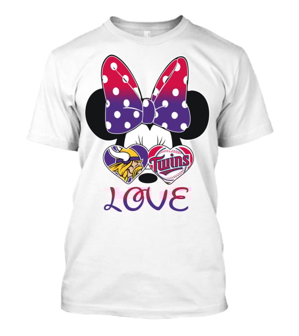 Minnie Mouse Love Vikings Twins Bow Hearts T-Shirt