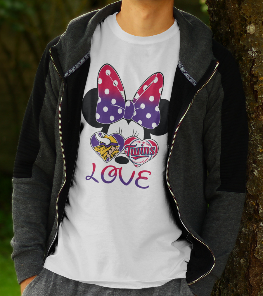 Minnie Mouse Love Vikings Twins Bow Hearts T-Shirt