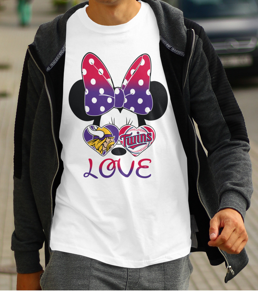 Minnie Mouse Love Vikings Twins Bow Hearts T-Shirt