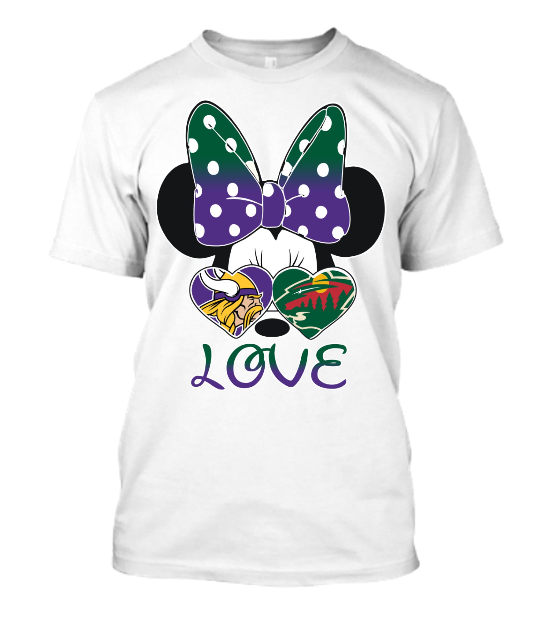 Minnesota Vikings Minnesota Wild Love Mickey Mouse Bow T-Shirt