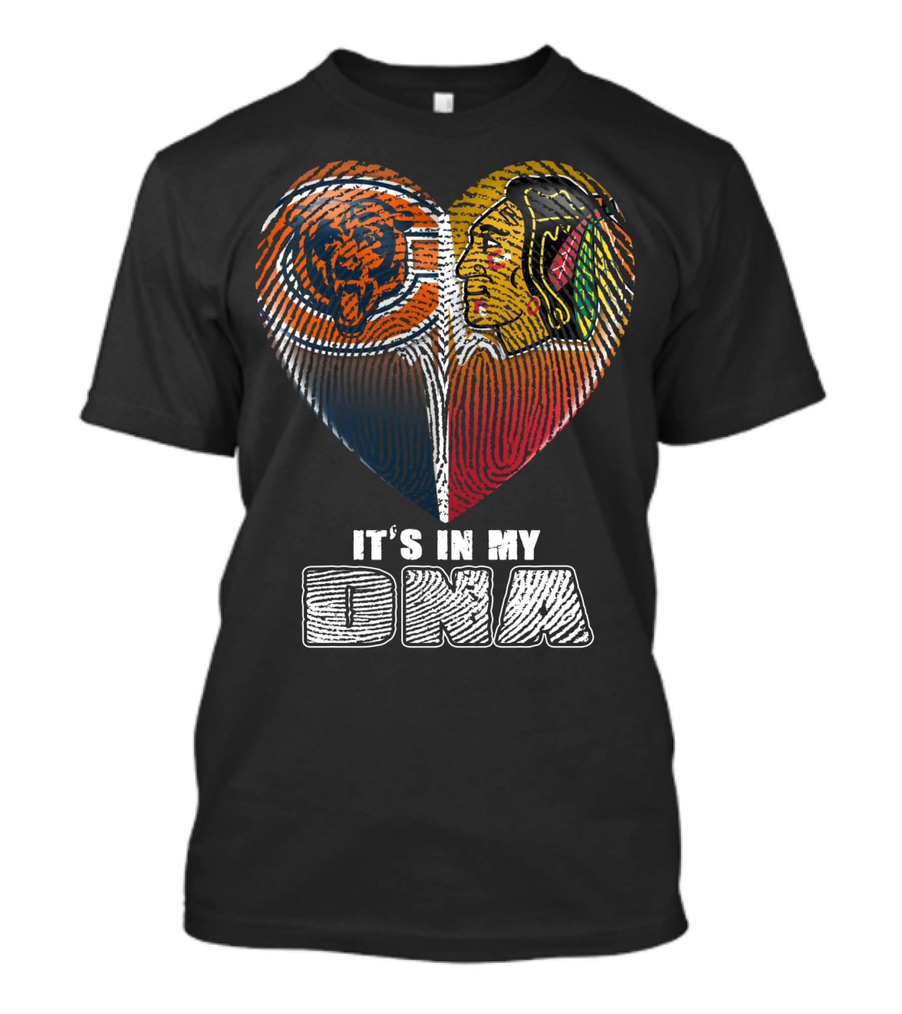 It's In My Dna Chicago Bears Blackhawks Fingerprint Heart T-Shirt