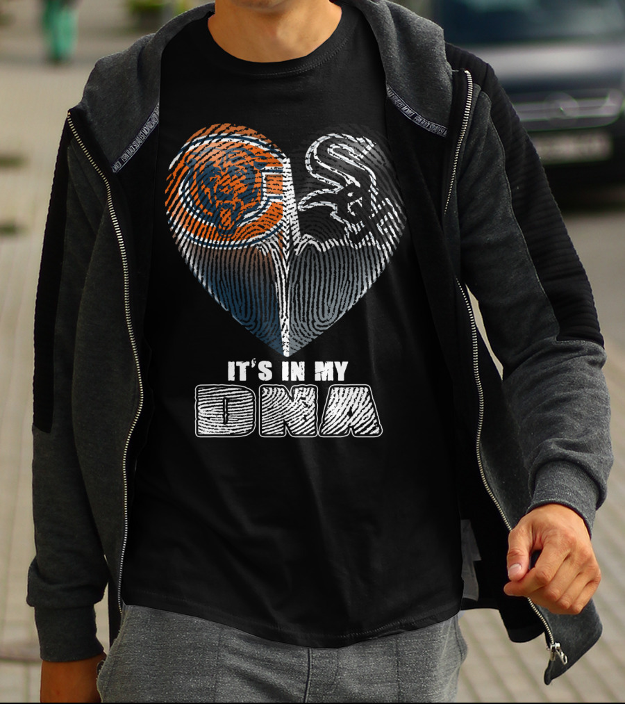 It's In My Dna Chicago Bears White Sox Heart Fingerprint T-Shirt