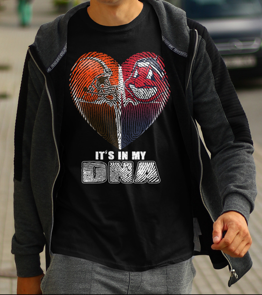 It's In My Dna Cleveland Browns And Indians Heart Fingerprint T-Shirt