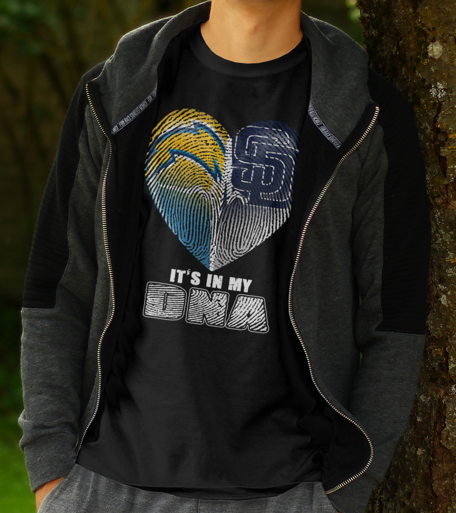 It's In My Dna Chargers Padres Heart Fingerprint T-Shirt
