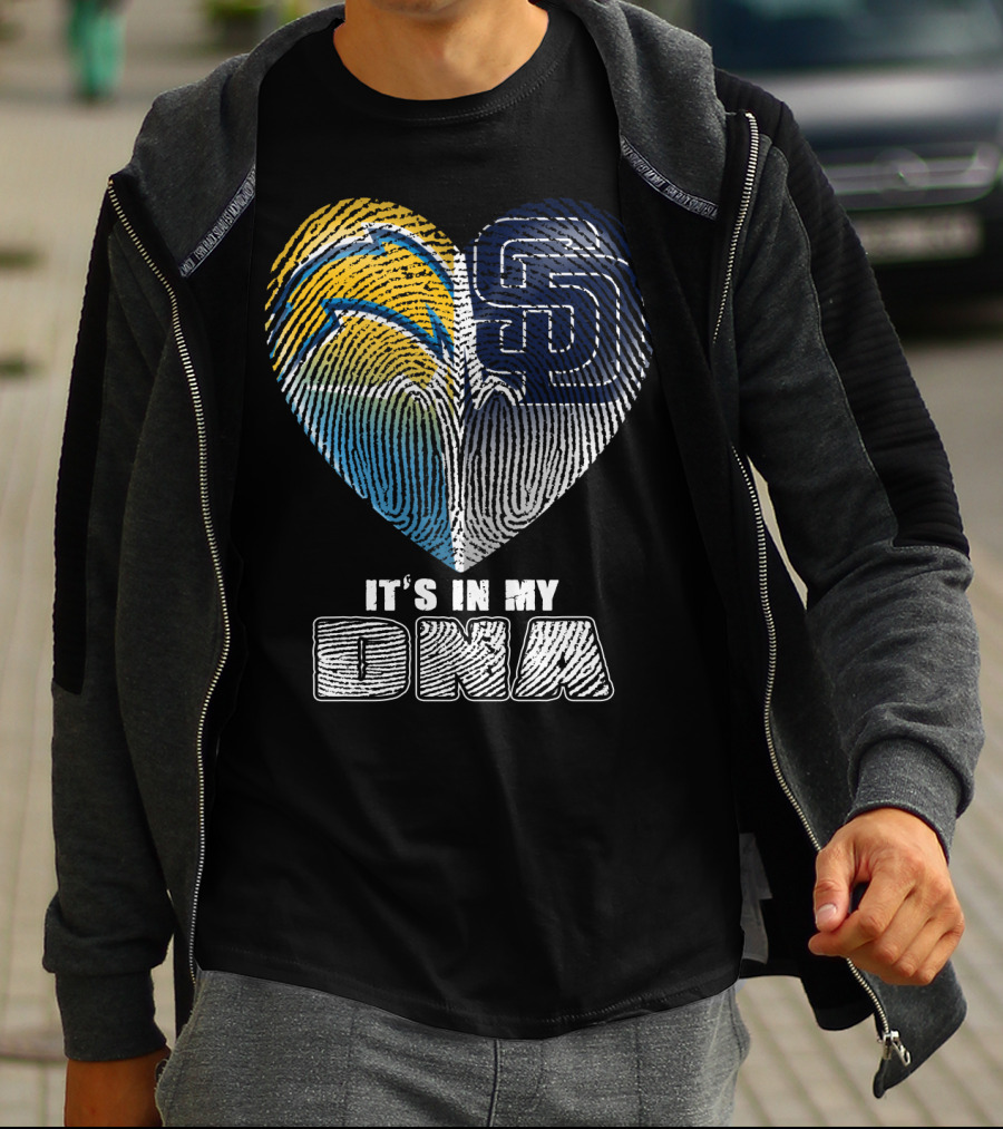 It's In My Dna Chargers Padres Heart Fingerprint T-Shirt
