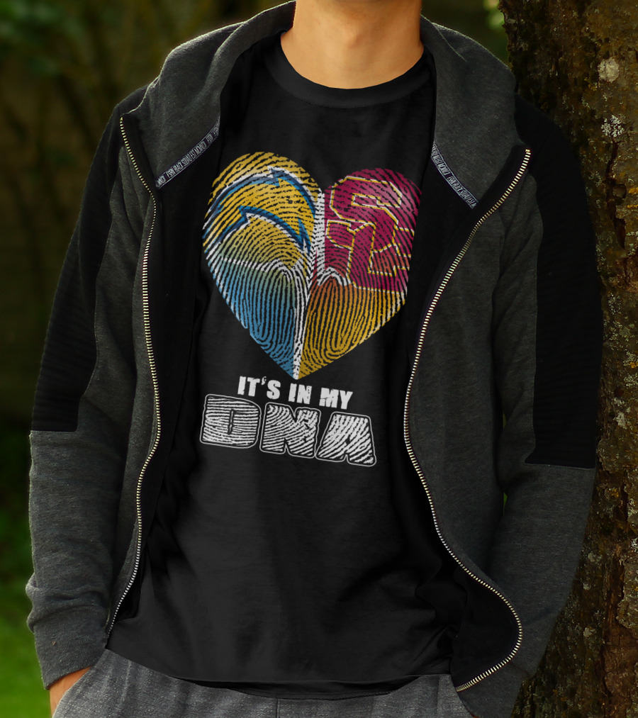 It's In My Dna Chargers Usc Fingerprint Heart T-Shirt