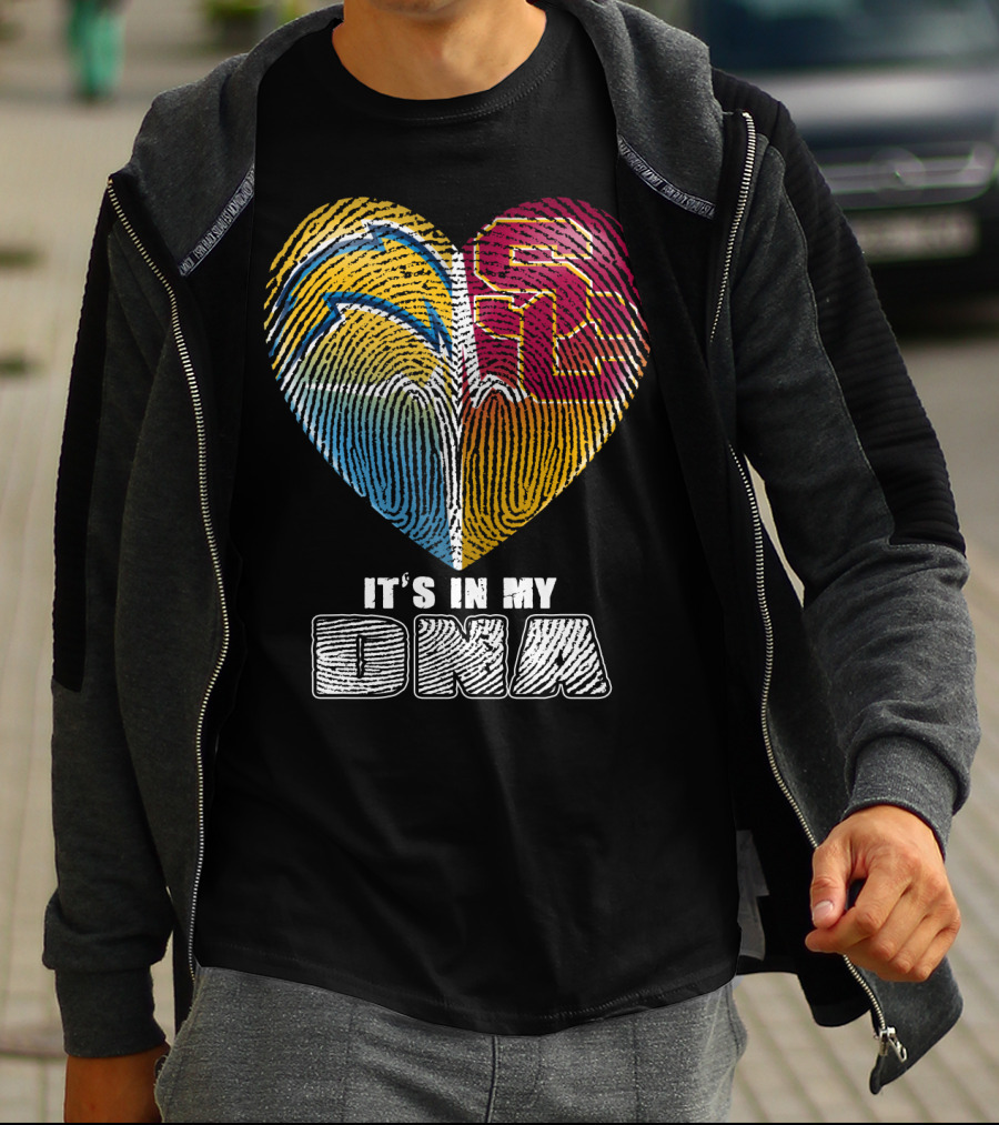 It's In My Dna Chargers Usc Fingerprint Heart T-Shirt