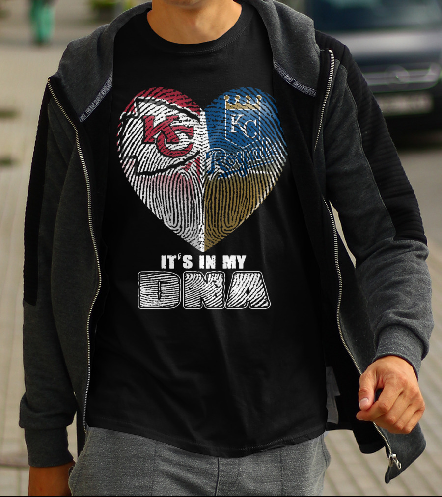 It's In My Dna Kansas City Chiefs Royals Heart Fingerprint T-Shirt