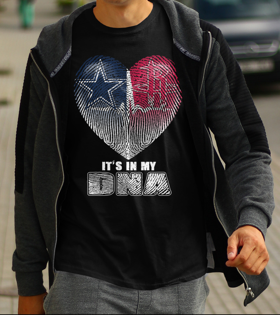 It's In My Dna Dallas Houston Heart Fingerprint T-Shirt