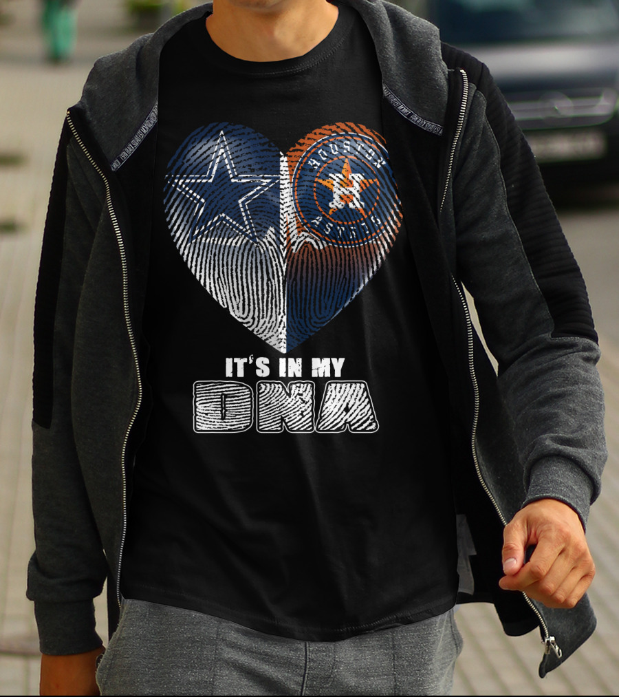 It's In My Dna Dallas Cowboys Houston Astros Heart Fingerprint T-Shirt