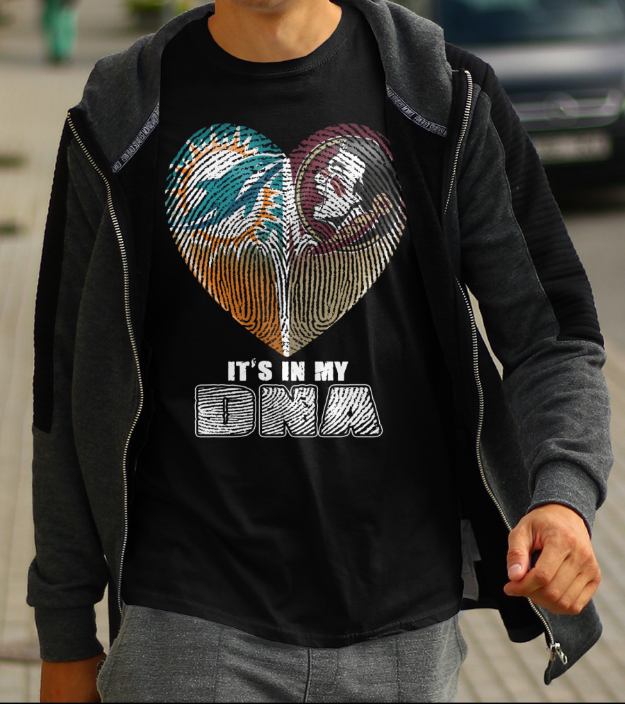 It's In My Dna Miami Dolphins Florida State Seminoles Heart Fingerprint T-Shirt