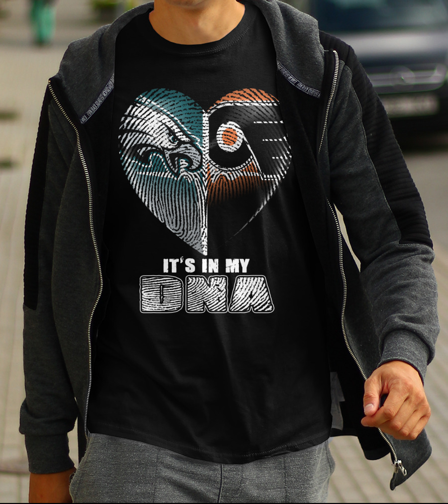 Eagles Flyers It's In My Dna Heart Fingerprint T-Shirt
