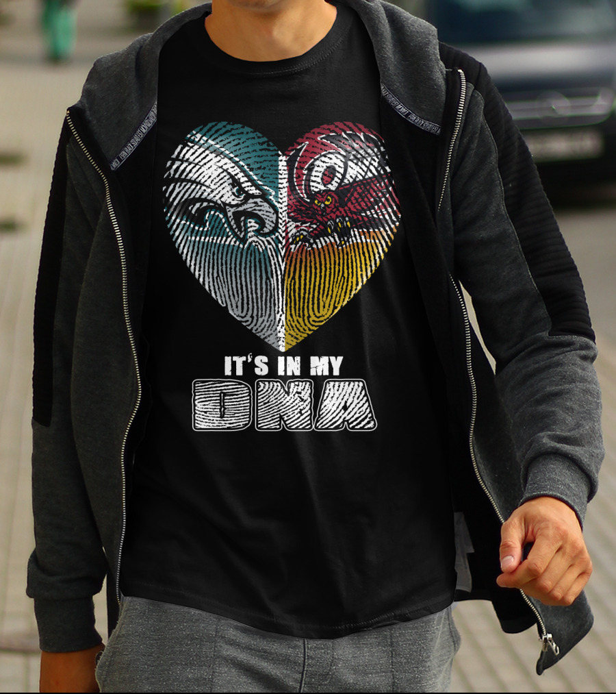 It's In My Dna Eagles Hurricanes Heart Fingerprint T-Shirt